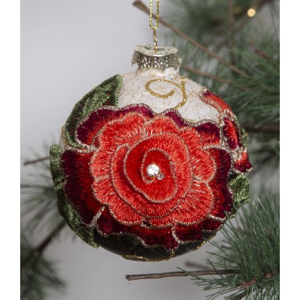 Julekugle med stofblomst